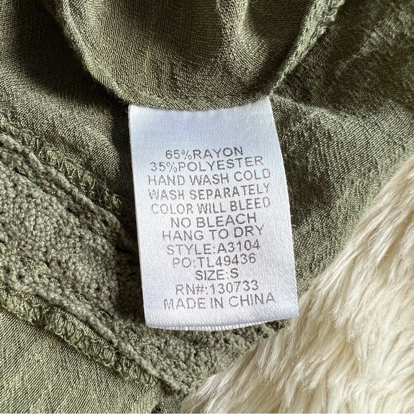 Olive Green Shirt with Embroidered Floral Design and Small Keyhole Back - Picture 7 of 8